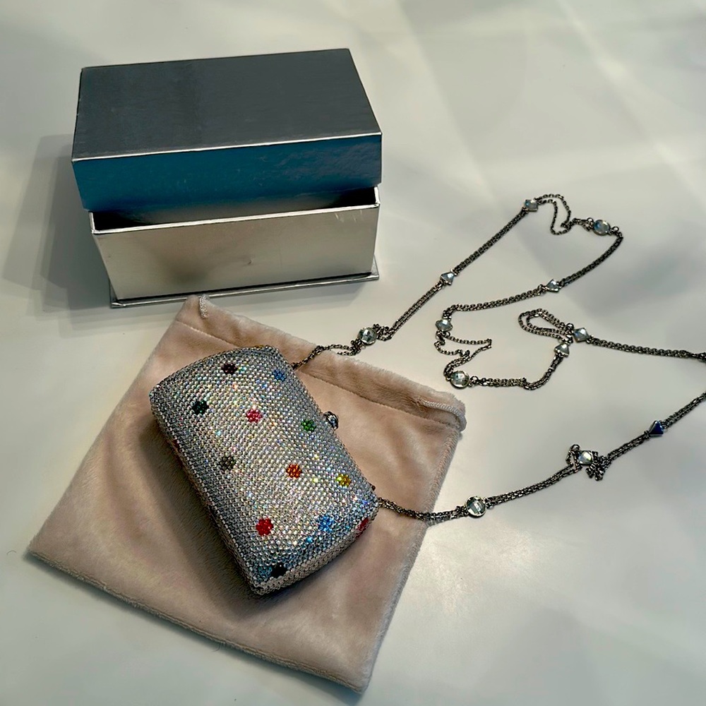Silver Evening Bag with Bright Polka Dot accents